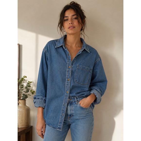 Eddie Bauer Tops - Vintage Eddie Bauer Denim Shirt Women's Medium Long Sleeve Button Down 90s vtg